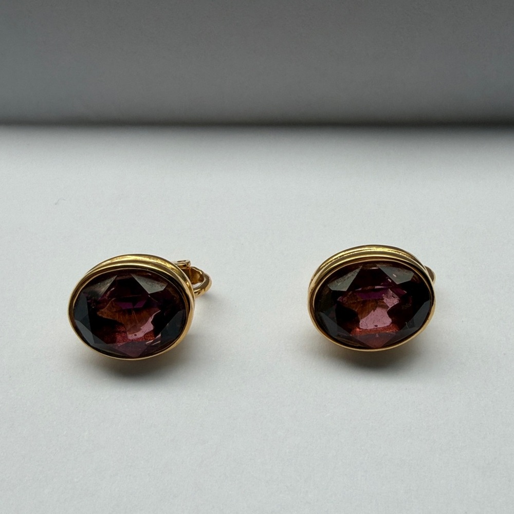 Vintage Clip-on Gold-Tone Purple Gemstone Earrings
